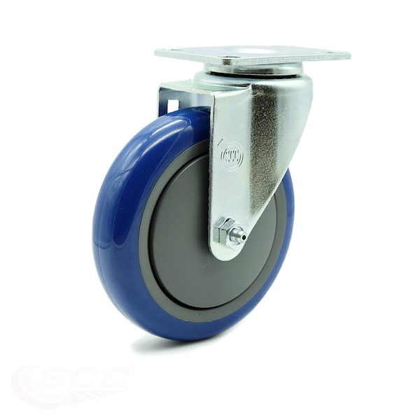 Service Caster 5 Inch Blue Polyurethane Wheel Swivel Top Plate Caster SCC-20S514-PPUB-BLUE - main